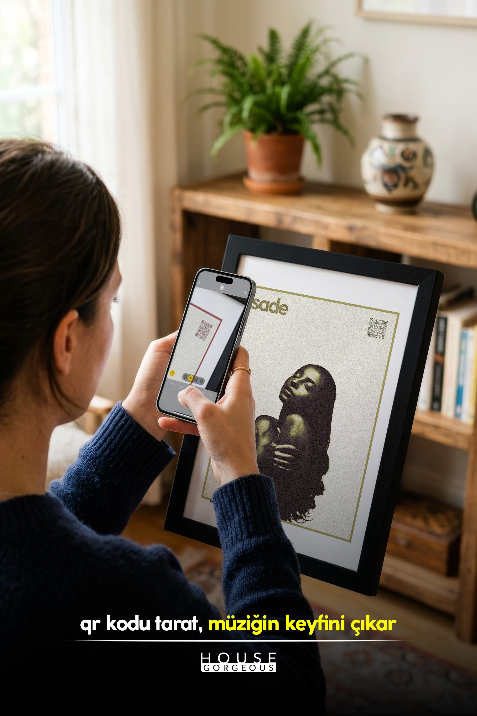 Sade QR Kodlu Müziğin Devleri Koleksiyonu Siyah Çerçeveli Tasarım Tablo