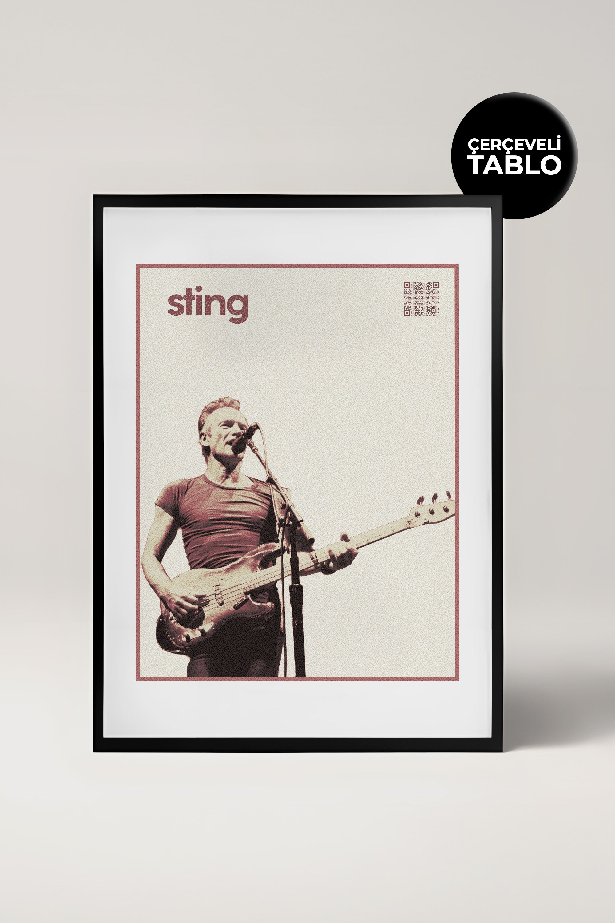 Sting QR Kodlu Müziğin Devleri Koleksiyonu Siyah Çerçeveli Tasarım Tablo