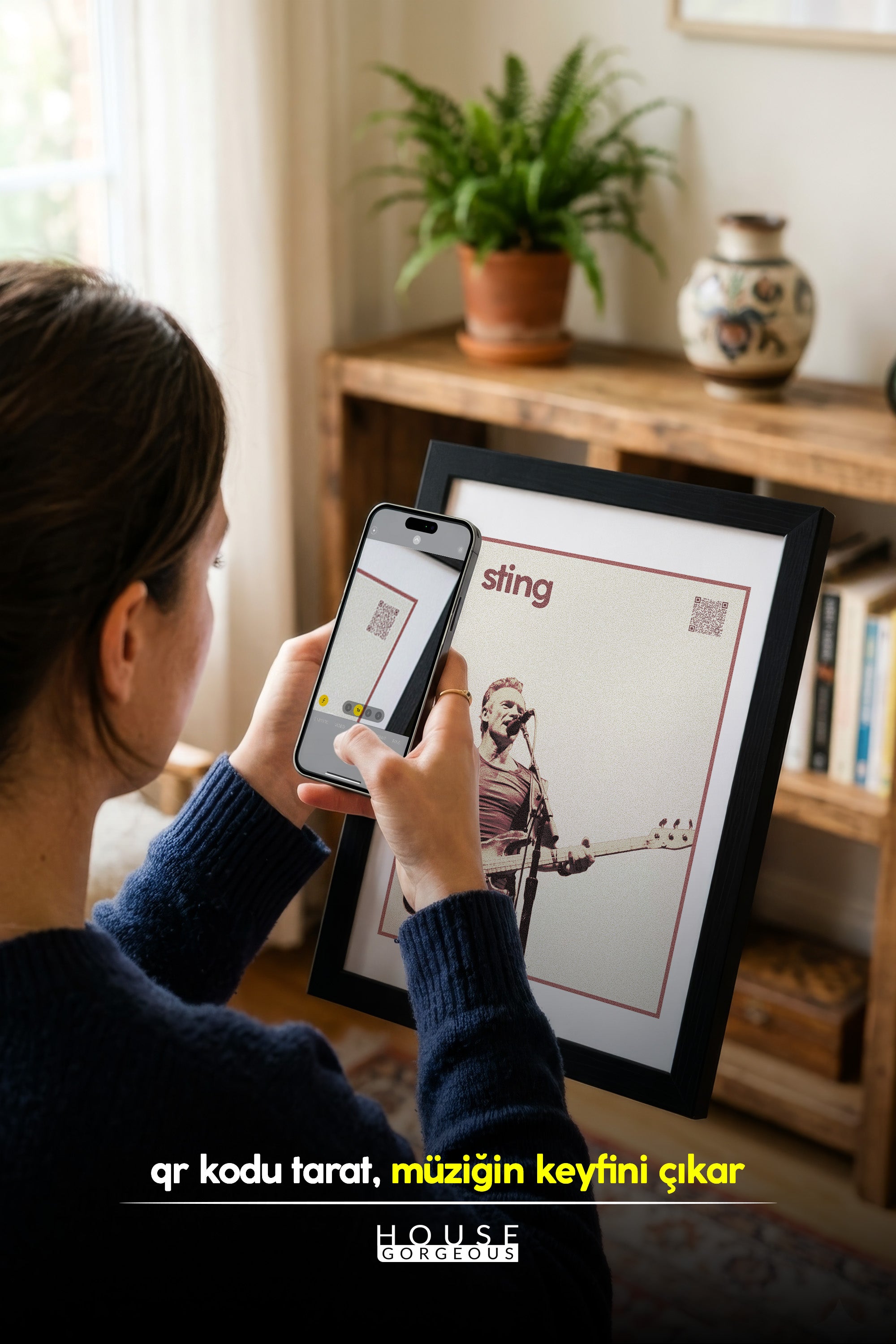 Sting QR Kodlu Müziğin Devleri Koleksiyonu Siyah Çerçeveli Tasarım Tablo