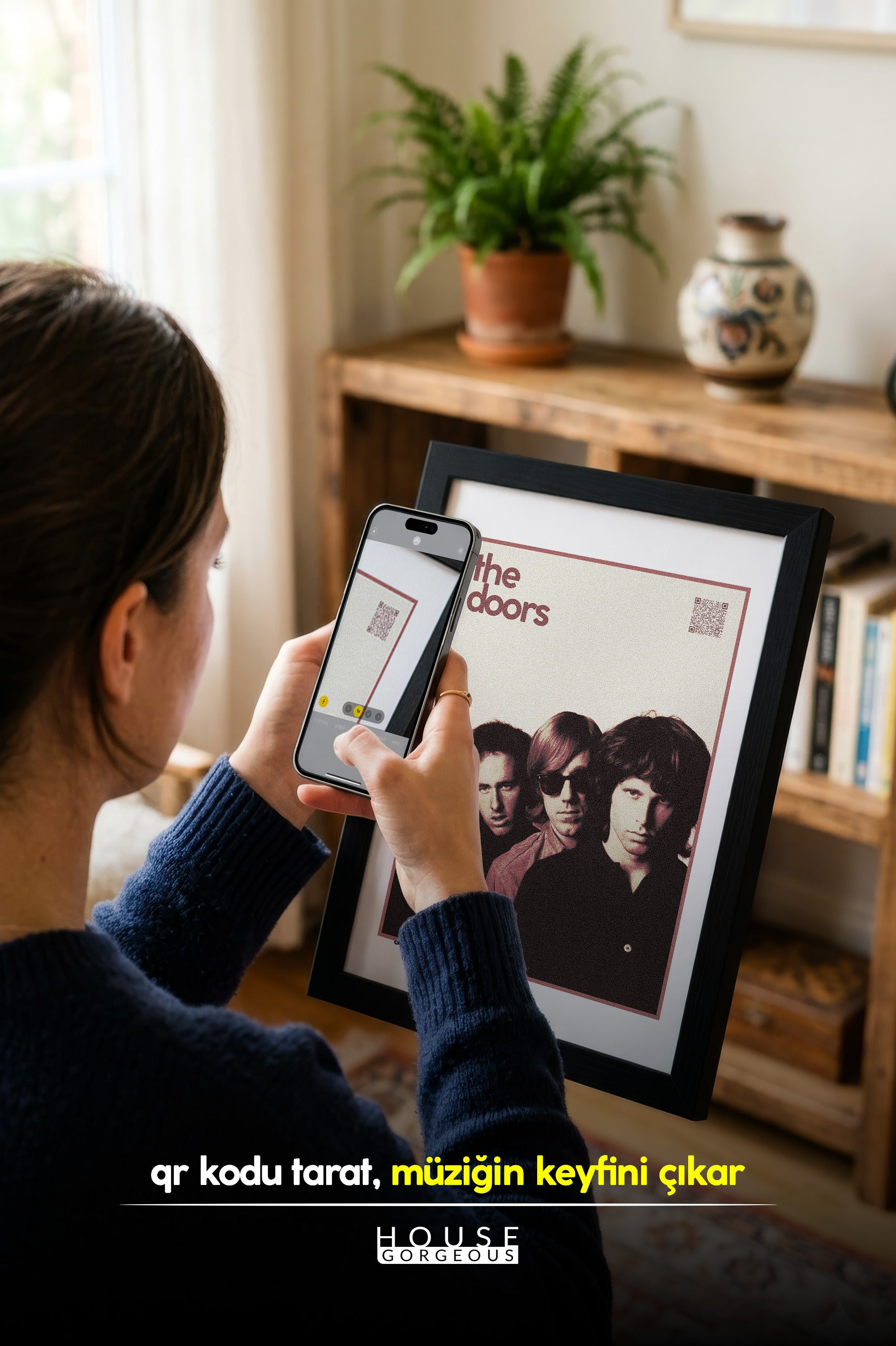The Doors QR Kodlu Müziğin Devleri Koleksiyonu Siyah Çerçeveli Tasarım Tablo