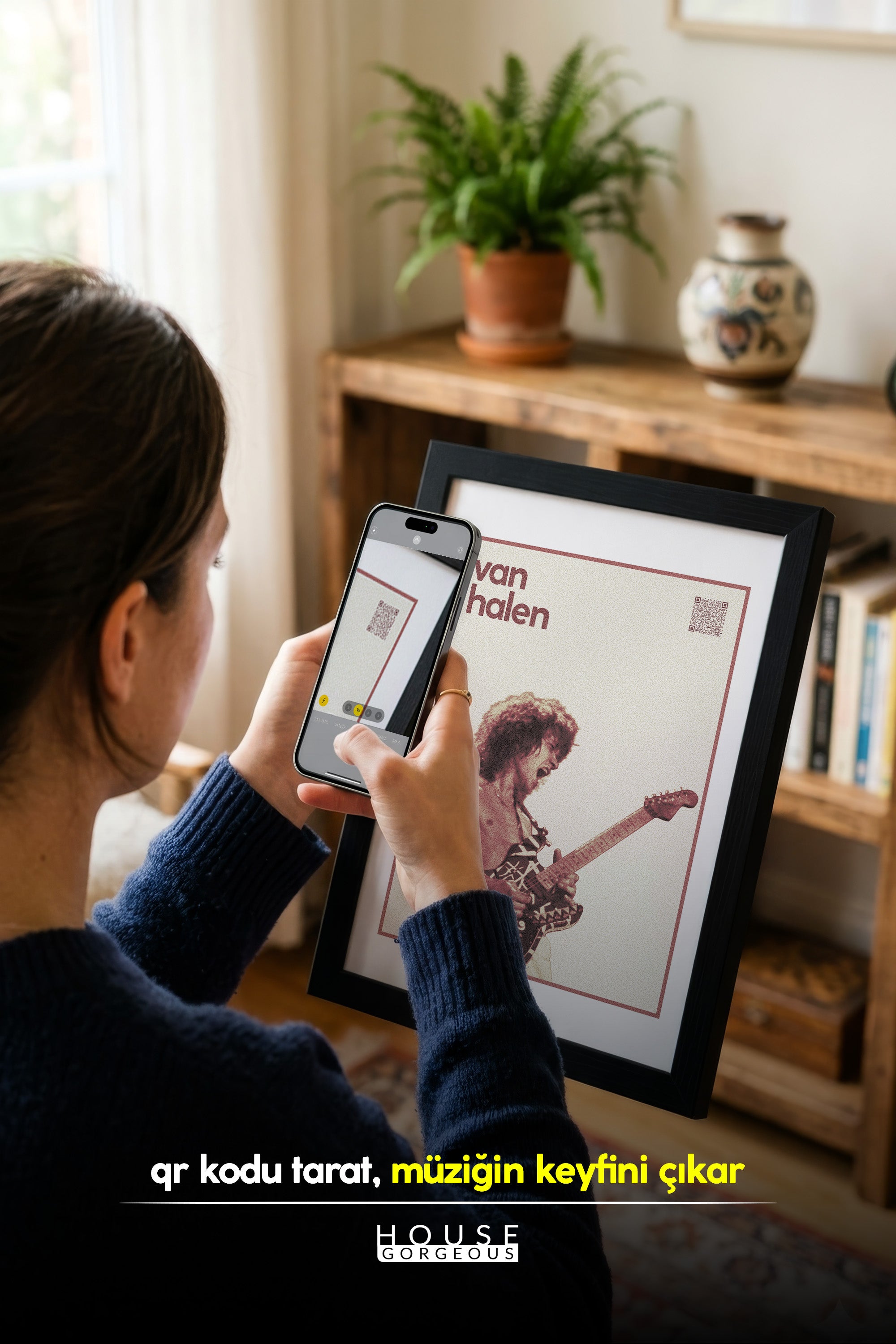 Van Halen QR Kodlu Müziğin Devleri Koleksiyonu Siyah Çerçeveli Tasarım Tablo