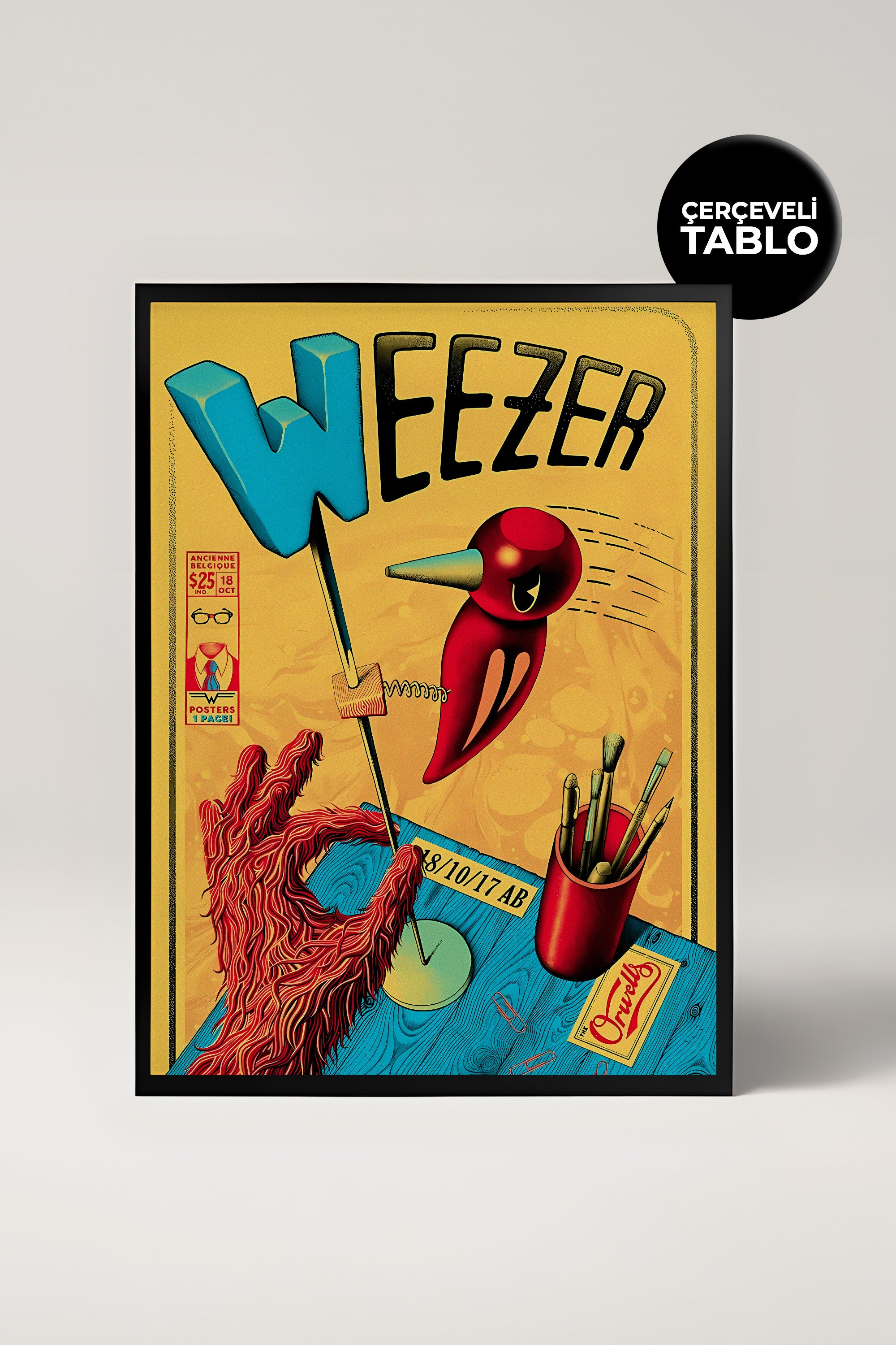 Weezer Konser Tasarımlı Retro Çerçeveli Tasarım Tablo