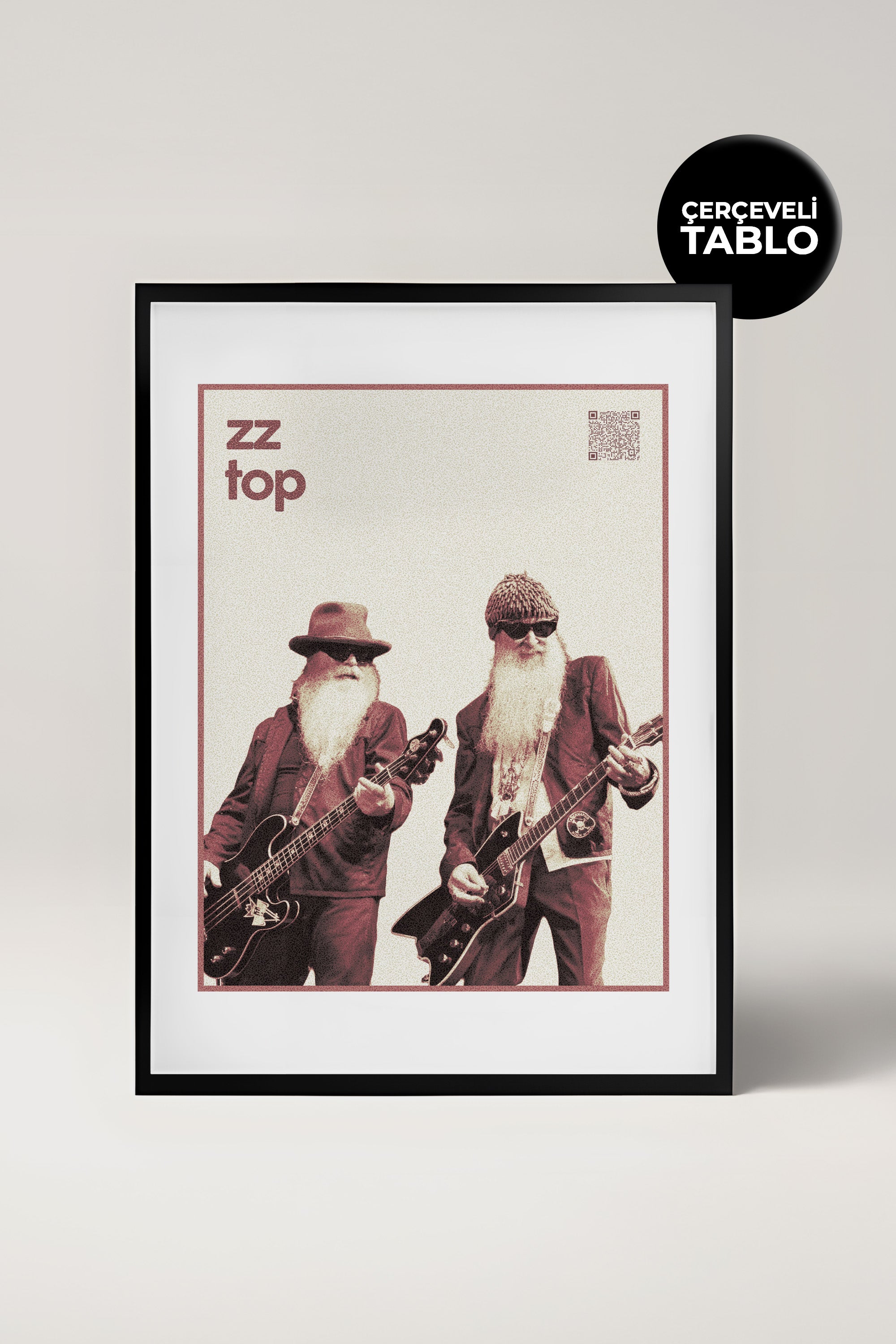 ZZ Top QR Kodlu Müziğin Devleri Koleksiyonu Siyah Çerçeveli Tasarım Tablo