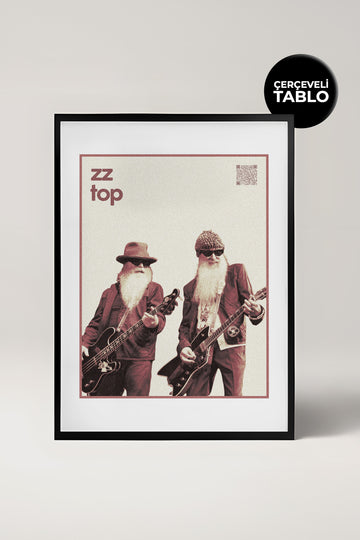 ZZ Top QR Kodlu Müziğin Devleri Koleksiyonu Siyah Çerçeveli Tasarım Tablo