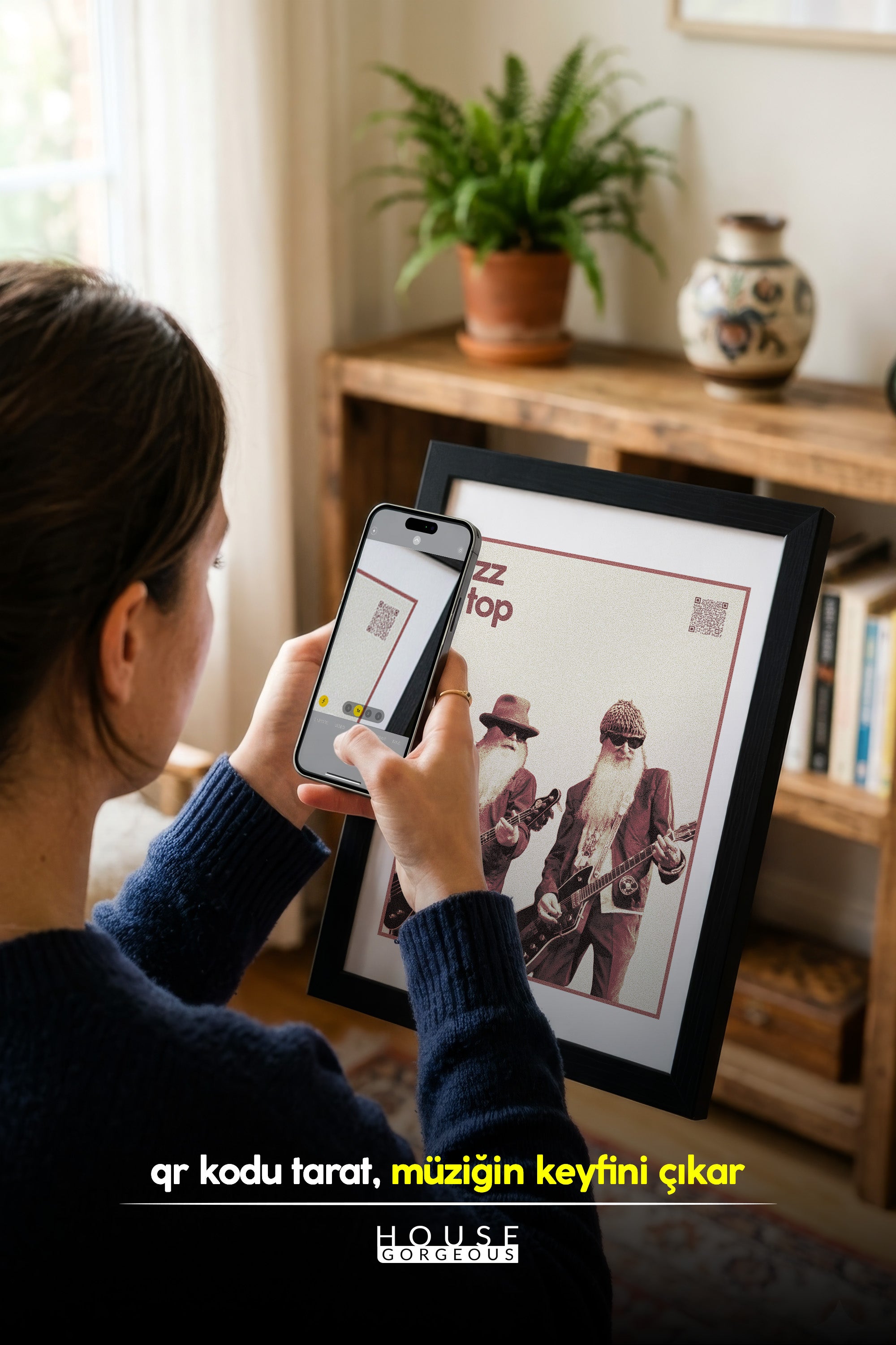 ZZ Top QR Kodlu Müziğin Devleri Koleksiyonu Siyah Çerçeveli Tasarım Tablo